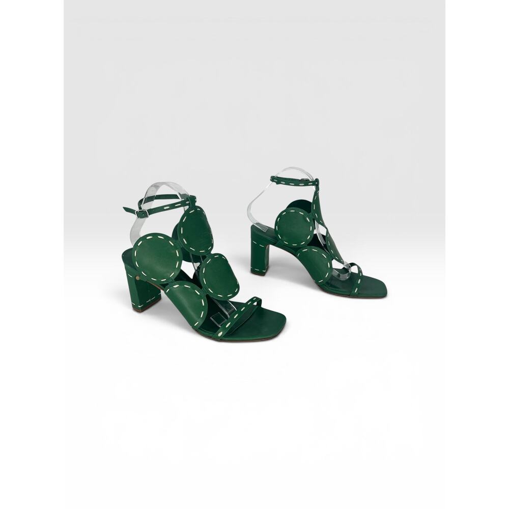 Bernardo 1946 New Moon Circle Appliqué Block Heel Sandals Green Size 9